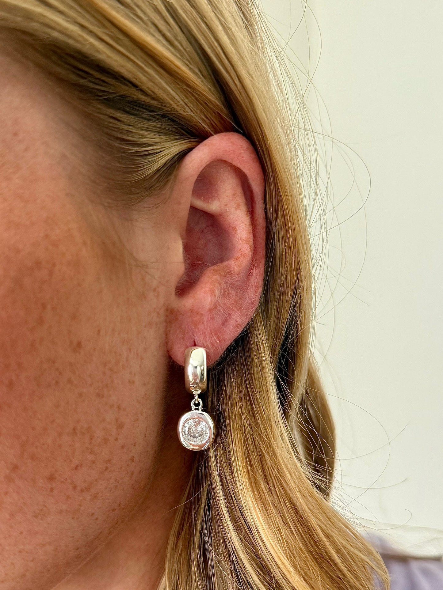 Round Stone Huggie Earrings