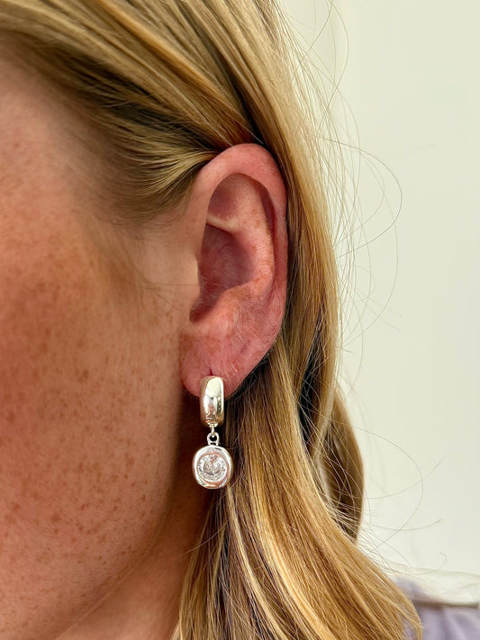 Round Stone Huggie Earrings