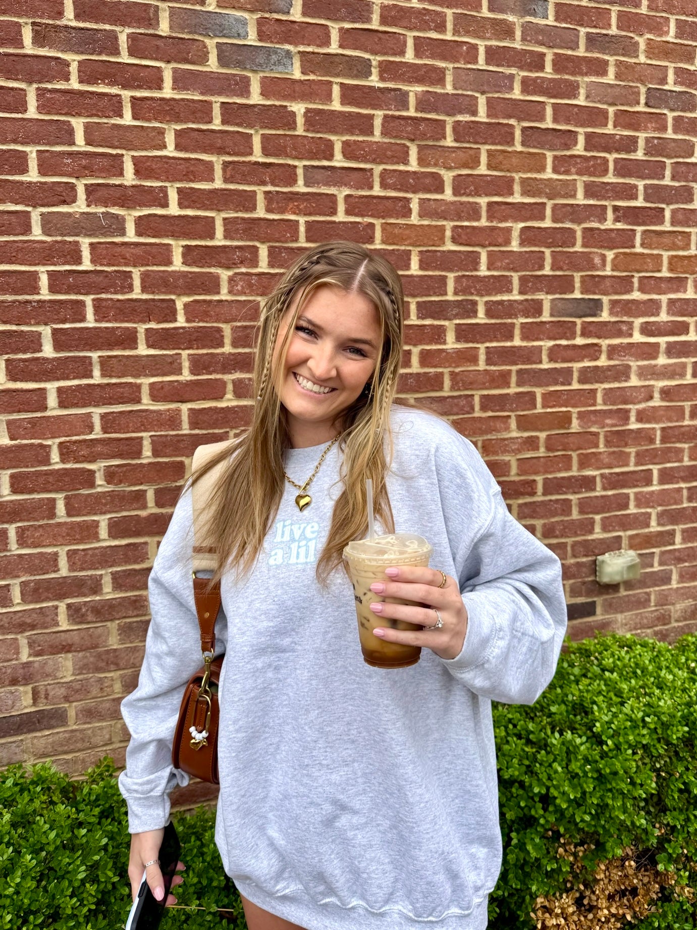 Live A Lil Pastel Blue Patchwork Crewneck