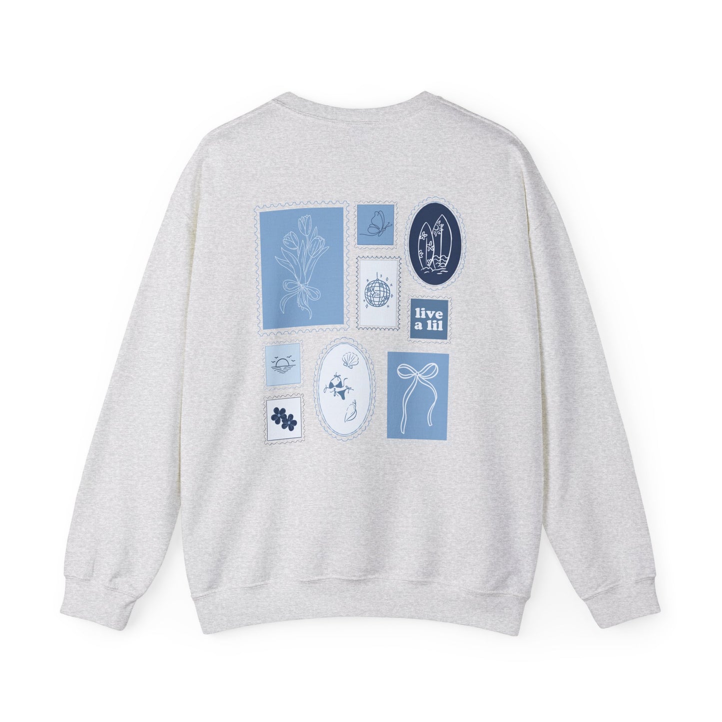 Live A Lil Pastel Blue Patchwork Crewneck