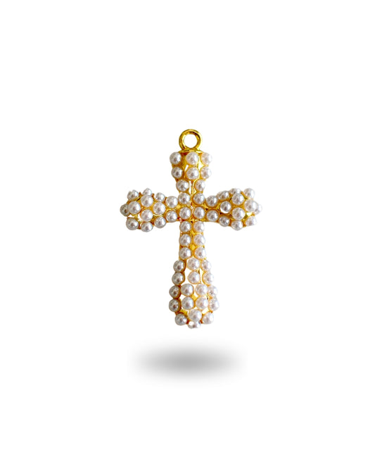 Large Pearl Cross Charm