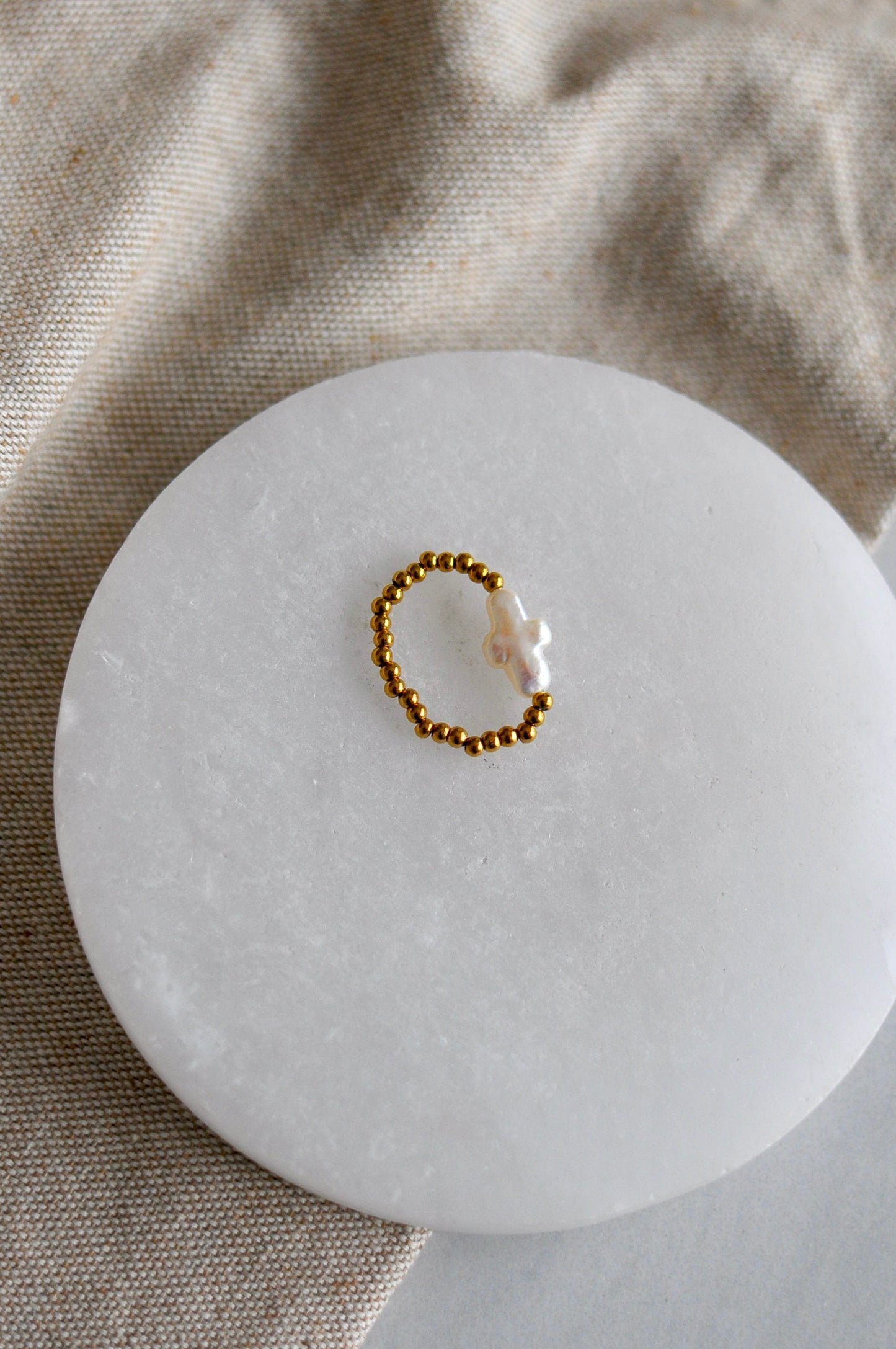 Gold Cross Beaded Ring