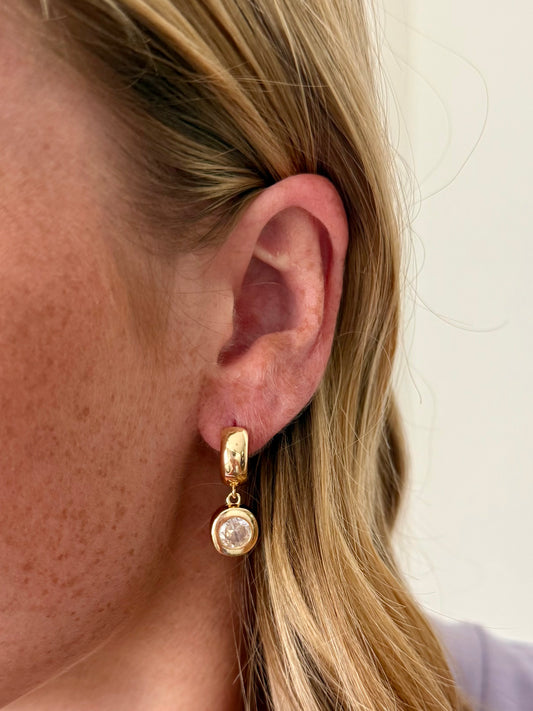Round Stone Huggie Earrings